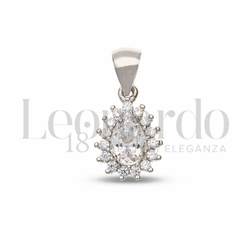 Forma Goccia con Pietra Bianca e zirconi bianchi in Oro Bianco da 1gr.
