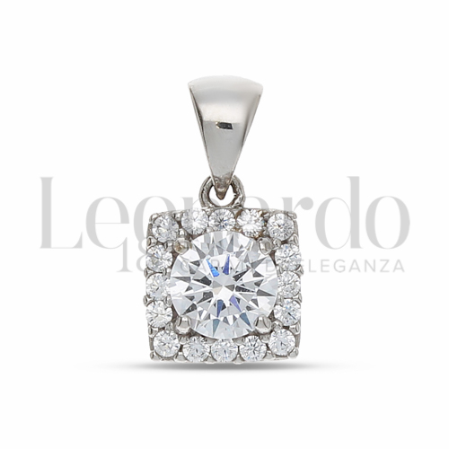 Forma Quadrato con Pietra Bianca e zirconi bianchi in Oro Bianco da 1,3gr.