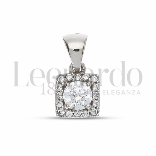 Forma Quadrato Mini con Pietra Bianca e zirconi bianchi in Oro Bianco da 1gr.