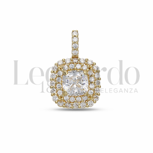 Forma Quadrato con Pietra Bianca e zirconi bianchi in Oro Giallo da 1,6gr.