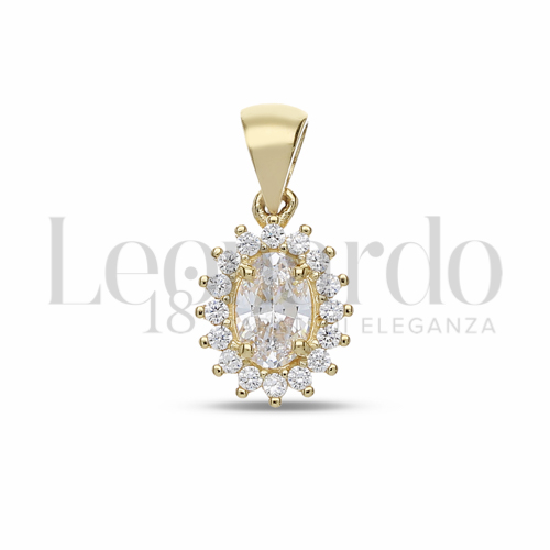 Forma Ovale con Pietra Bianca e zirconi bianchi in Oro Giallo da 1,1gr.