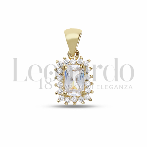 Forma Rettangolo con Pietra Bianca e zirconi bianchi in Oro Giallo da 1,2gr.
