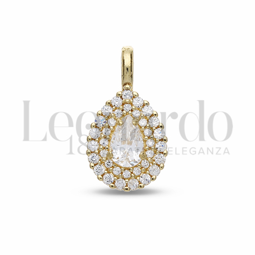Forma Goccia con Pietra Bianca e zirconi bianchi in Oro Giallo da 1,6gr.