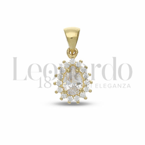 Forma Goccia con Pietra Bianca e zirconi bianchi in Oro Giallo da 1,1gr.