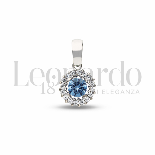 Forma Tondo con Topazio azzurro e zirconi bianchi in Oro Bianco da 1gr.