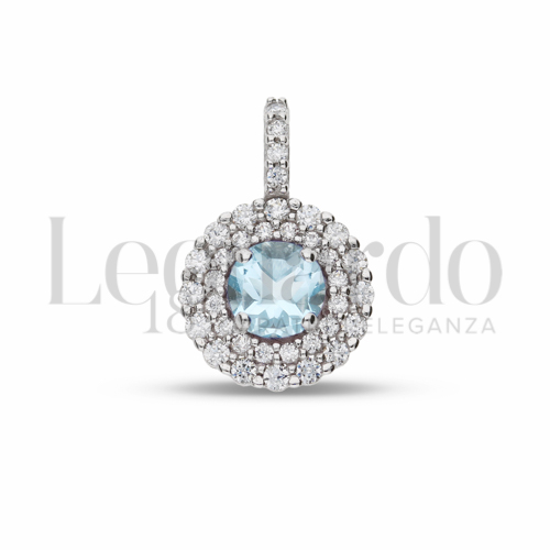 Forma Tondo con Topazio azzurro e zirconi bianchi in Oro Bianco da 1,4gr.