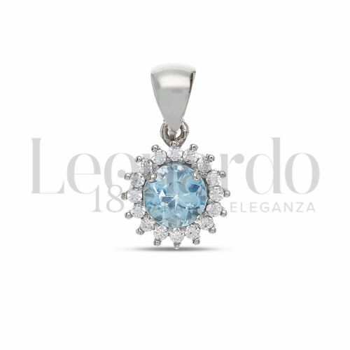Forma Tondo con Topazio azzurro e zirconi bianchi in Oro Bianco da 1,1gr.