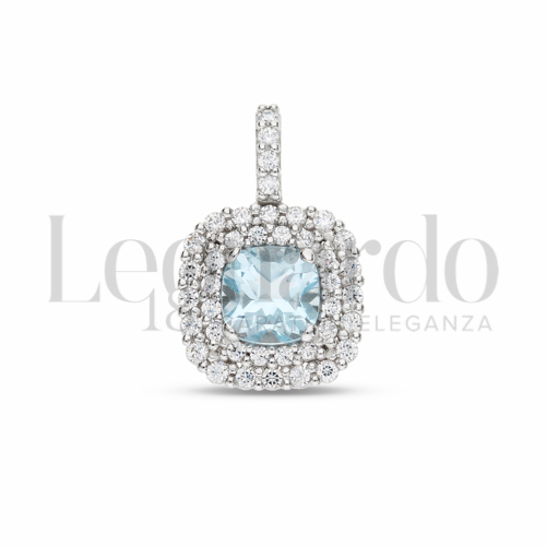 Forma Quadrato con Topazio azzurro e zirconi bianchi in Oro Bianco da 1,5gr.