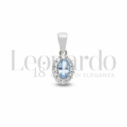 Forma Ovale con Topazio azzurro e zirconi bianchi in Oro Bianco da 1gr.