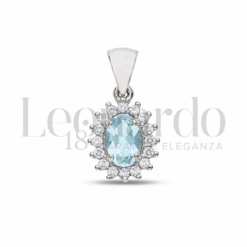 Forma Ovale con Topazio azzurro e zirconi bianchi in Oro Bianco da 1gr.