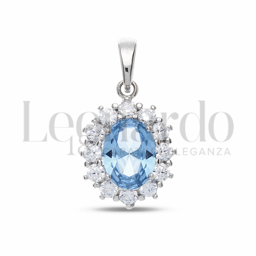 Forma Ovale con Topazio azzurro e zirconi bianchi in Oro Bianco da 1,8gr.
