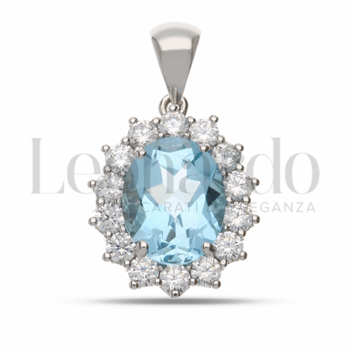 Forma Ovale con Topazio azzurro e zirconi bianchi in Oro Bianco da 2,9gr.