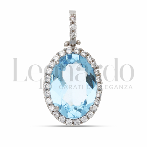 Forma Ovale con Topazio azzurro e zirconi bianchi in Oro Bianco da 3gr.