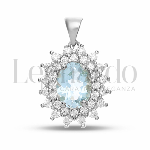 Forma Ovale con Topazio azzurro e zirconi bianchi in Oro Bianco da 2,1gr.