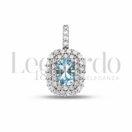 Forma Rettangolo con Topazio azzurro e zirconi bianchi in Oro Bianco da 1,4gr.