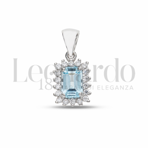 Forma Rettangolo con Topazio azzurro e zirconi bianchi in Oro Bianco da 1,1gr.