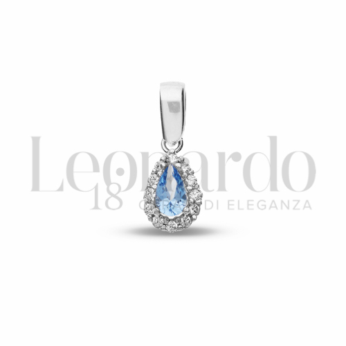 Forma Goccia con Topazio azzurro e zirconi bianchi in Oro Bianco da 0,9gr.
