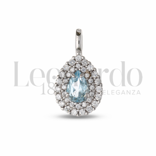 Forma Goccia con Topazio azzurro e zirconi bianchi in Oro Bianco da 1,5gr.