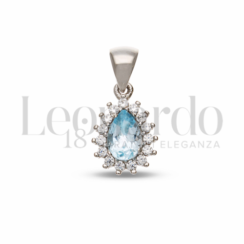 Forma Goccia con Topazio azzurro e zirconi bianchi in Oro Bianco da 1gr.