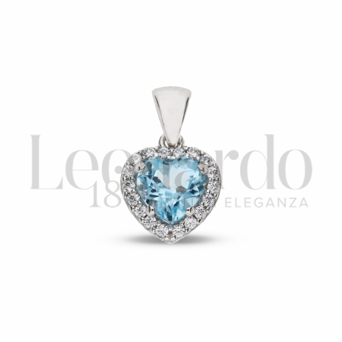 Forma Cuore con Topazio azzurro e zirconi bianchi in Oro Bianco da 1,3gr.