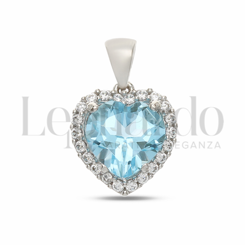 Forma Cuore con Topazio azzurro e zirconi bianchi in Oro Bianco da 1,6gr.