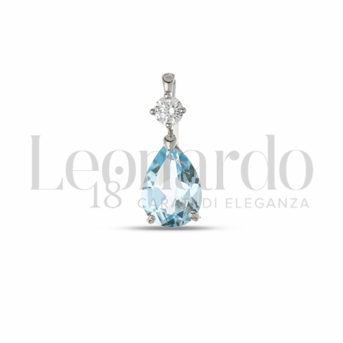 Forma Goccia con Topazio azzurro e zirconi bianchi in Oro Bianco da 0,9gr.