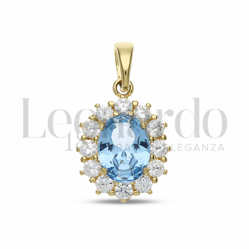 Forma Ovale con Topazio azzurro e zirconi bianchi in Oro Giallo da 2gr.