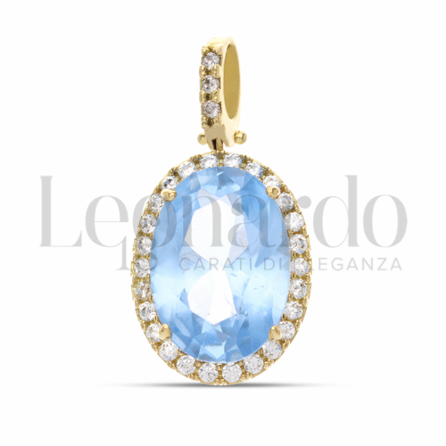 Forma Ovale con Topazio azzurro e zirconi bianchi in Oro Giallo da 3,1gr.