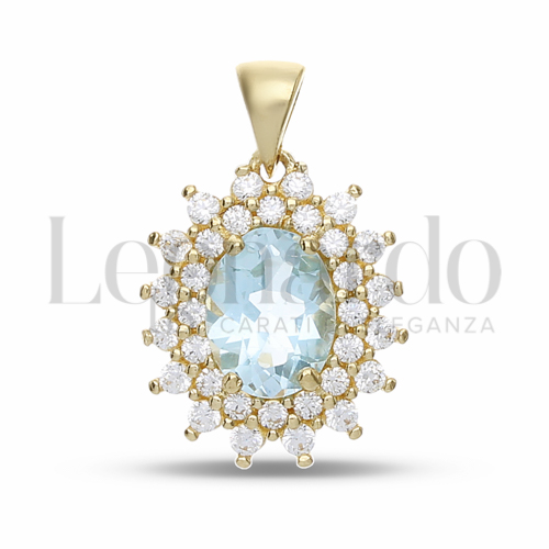 Forma Ovale con Topazio azzurro e zirconi bianchi in Oro Giallo da 2,1gr.