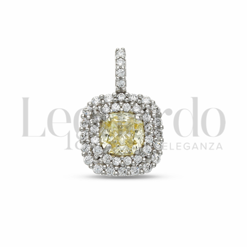 Forma Quadrato con Pietra Idrotermale Giallo Fancy e zirconi bianchi in Oro Bianco da 1,6gr.