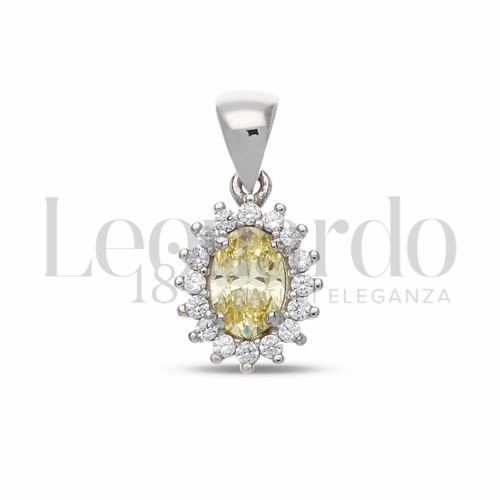 Forma Ovale con Pietra Idrotermale Giallo Fancy e zirconi bianchi in Oro Bianco da 1,1gr.