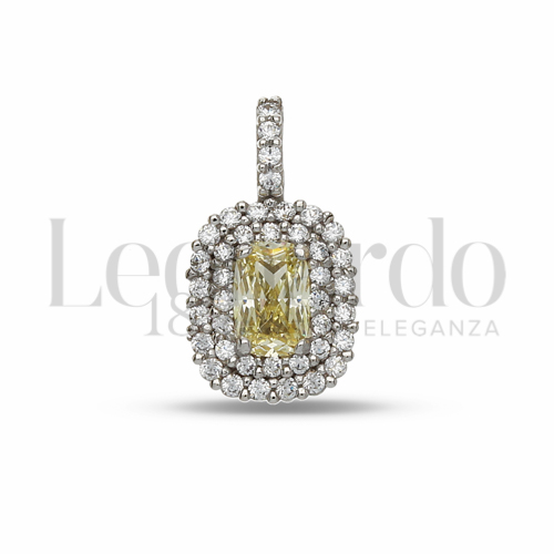 Forma Rettangolo con Pietra Idrotermale Giallo Fancy e zirconi bianchi in Oro Bianco da 1,5gr.