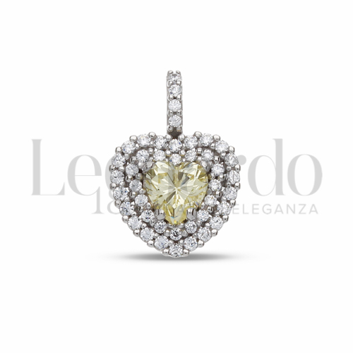 Forma Cuore con Pietra Idrotermale Giallo Fancy e zirconi bianchi in Oro Bianco da 1,5gr.