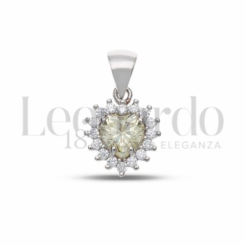Forma Cuore con Pietra Idrotermale Giallo Fancy e zirconi bianchi in Oro Bianco da 1,2gr.