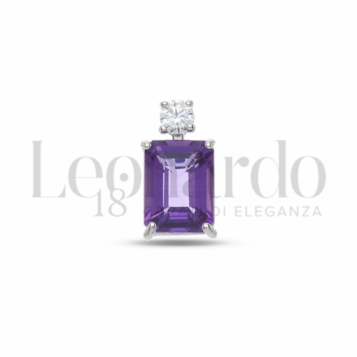 Forma Rettangolo con Ametista Idrotermale in Oro Bianco da 0,9gr.