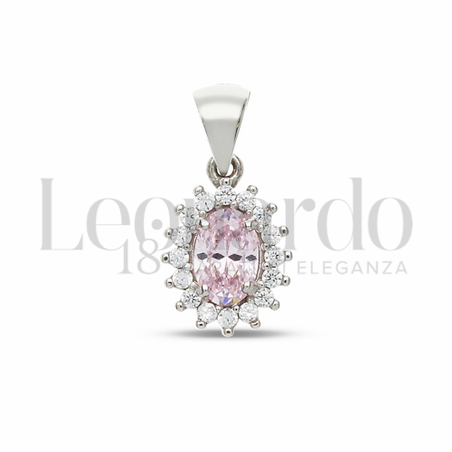 Forma Ovale con Pietra Idrotermale Rosa Light e zirconi Bianchi in Oro Bianco da 1,1gr.