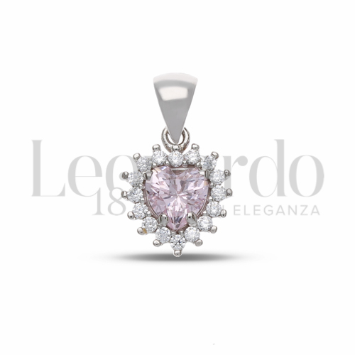 Forma Cuore con Pietra Idrotermale Rosa Light e zirconi Bianchi in Oro Bianco da 1,1gr.