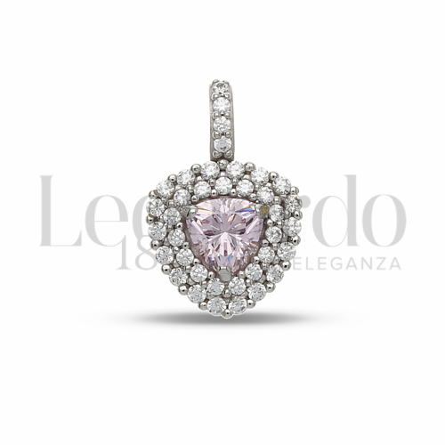 Forma Triangolo con Pietra Idrotermale Rosa Light e zirconi Bianchi in Oro Bianco da 1,5gr.