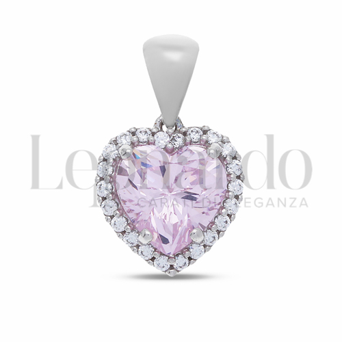 Forma Cuore con Pietra Idrotermale Rosa Light e zirconi Bianchi in Oro Bianco da 1,9gr.