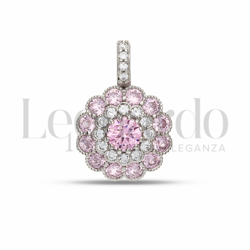 Forma Fiore con Zirconi Rosa e Zirconi Bianchi in Oro Bianco da 1,4gr.