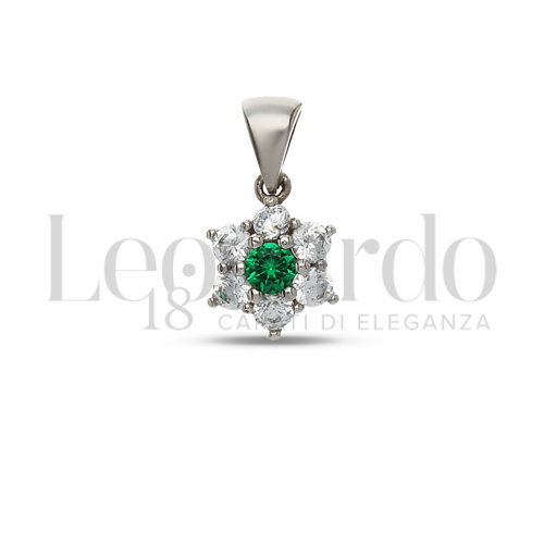 con Cuore di zirconi verdi e contorno di zirconi bianchi in Oro Bianco da 0,7gr.