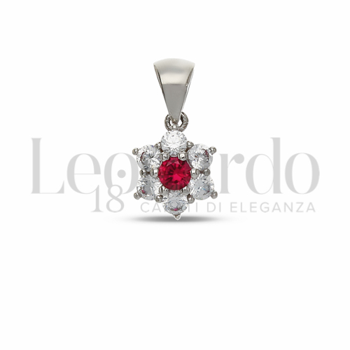 con Cuore di zirconi rossi e contorno di zirconi bianchi in Oro Bianco da 0,7gr.
