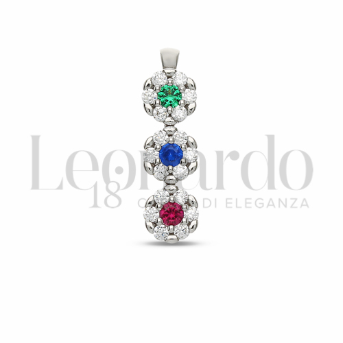 con Cuore di zirconi blu ,verdi e rossi e contorno di zirconi bianchi in Oro Bianco da 0,9gr.