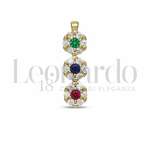 con Cuore di zirconi blu ,verdi e rossi e contorno di zirconi bianchi in Oro Giallo da 1gr.
