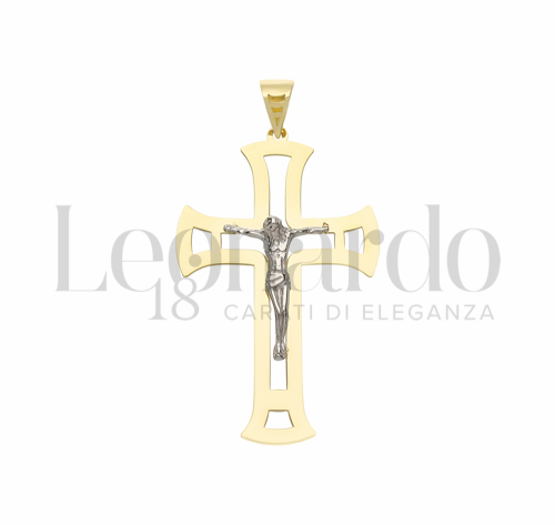 Modello Con Cristo e Lastra Traforata in Oro Giallo e Oro Bianco da 1,9gr.