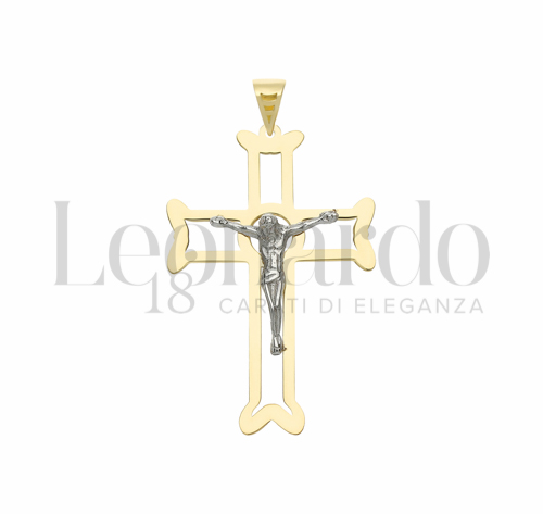 Modello Con Cristo e Lastra Traforata in Oro Giallo e Oro Bianco da 1,8gr.