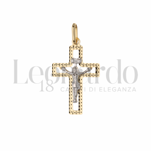 Modello Con Cristo e Lastra Traforata in Oro Giallo e Oro Bianco da 0,7gr.