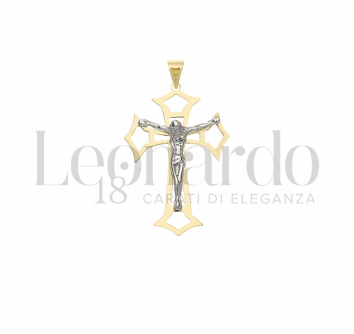 Modello Con Cristo e Lastra Traforata in Oro Giallo e Oro Bianco da 1,3gr.