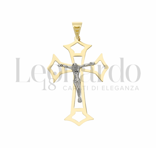 Modello Con Cristo e Lastra Traforata in Oro Giallo e Oro Bianco da 1,8gr.
