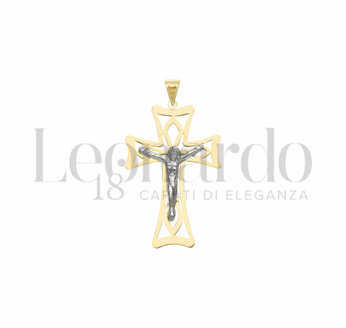 Modello Con Cristo e Lastra Traforata in Oro Giallo e Oro Bianco da 1,4gr.